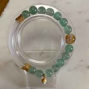 Green Aventurine Beaded Bracelet with Gold Accents